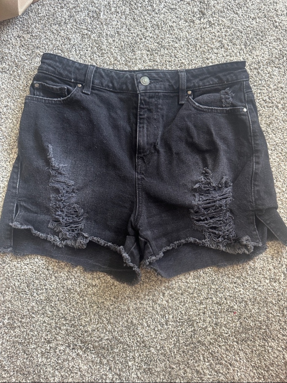 GUESS Black Distressed High-Waist Jean Shorts